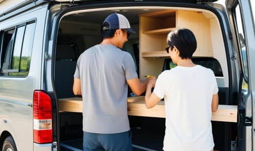 キャンピングカーの車内で収納をDIYする夫婦