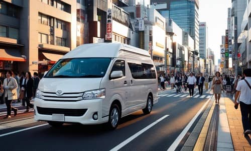 大阪市内の街中を走行するキャンピングカーの様子